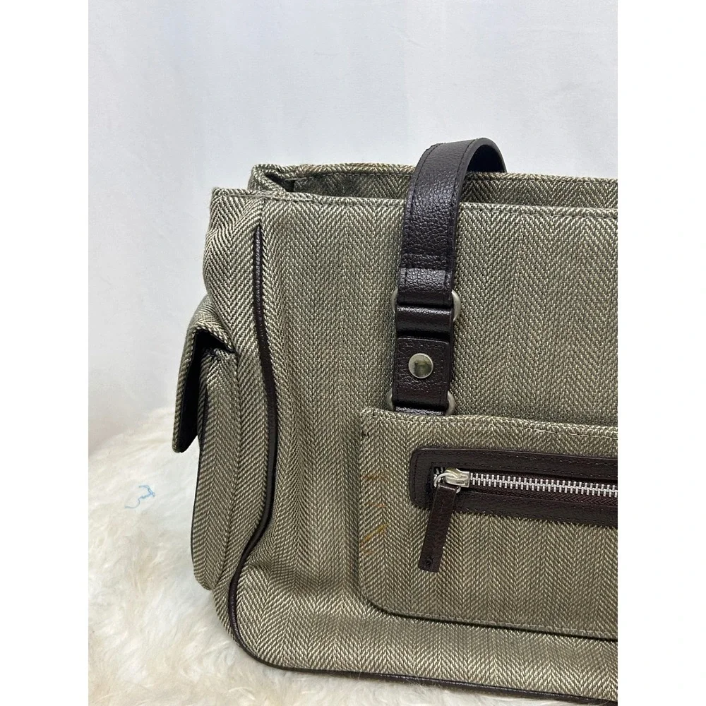 Herringbone Travel Tote Bag and Matching Cosmetic Case Set Brown Tan New